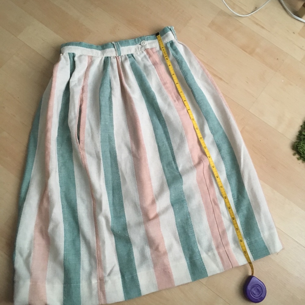 Vintage linen midi skirt with pockets pink/mint!